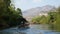 Wide angle footage of boating and rafting trip along River Kwai