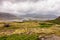 Wide angle landscape of Lonsoraefi, Iceland with overcast weather