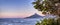 Wide angle of a mountain on a coastline at sunset in South Africa. Scenic nature landscape of Lions Head at dawn near a