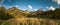 Wide angle panorama of autumnal mountain landscape