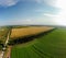 Wide angle panorama of corn and wheat fields, drone DJi Mavic mini 2 aerial view