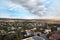 Wide angle panoramic view to Shemakhy city, Azerbaijan . View from above Shamakhi region . Clear view of the houses