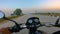 A wide angle shoot on a motorcyclist riding