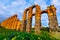 Wide angle shot of ancient roman aqueduct