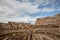 Wide angle shot of the Colosseum Flavian Amphitheatre ruins interior on a summer day, Rome, Italy