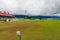 Wide angle shot of the famed dharamshala cricket stadium the worlds highest altitude stadium a tourism hotspot and