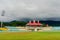 Wide angle shot of the famed dharamshala cricket stadium the worlds highest altitude stadium a tourism hotspot and