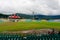 Wide angle shot of the famed dharamshala cricket stadium the worlds highest altitude stadium a tourism hotspot and landmark