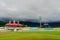 Wide angle shot of the famed dharamshala cricket stadium the worlds highest altitude stadium a tourism hotspot and landmark