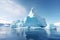 wide-angle shot of a massive iceberg in the process of calving