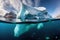 wide-angle shot of a massive iceberg in the process of calving