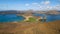 A wide angle shot of pinnacle rock and isla bartolome in the galapagos