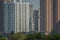 Wide angle shot of several skyscrapers built next to each other under during daytime