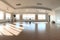 wide-angle shot of spacious, minimalist yoga studio