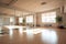 wide-angle shot of spacious, minimalist yoga studio