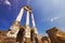 Wide angle shot of the Temple of Castor and Pollux in the Roman Forum