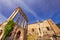 Wide angle shot of the Temple of Saturn and the Tabularium building in the Roman Forum