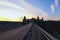 Wide-angle view of ancient cobble stone road to the famous Kamianets-Podilskyi Castle.