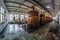 wide angle view of a beer bottling factory interior