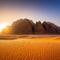 wide angle view of a generic rocky mountains of Al Ula desert Saudi Arabia touristic destination at the golden hour sunset