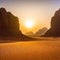 wide angle view of a generic rocky mountains of Al Ula desert Saudi Arabia touristic destination at the golden hour sunset