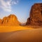 wide angle view of a generic rocky mountains of Al Ula desert Saudi Arabia touristic destination at the golden hour sunset