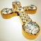 Wide angle view of golden cross with diamonds