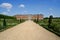 Wide angle view of Hampton Court Palace from the Privy Garden
