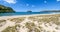 A wide angle view of Hauturu island from whangamata beach on the north island of new Zealand 5