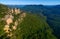 Wide angle view of the Jamison Valley and its famous landmarks in Australia`s Blue Mountains