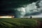 wide-angle view of a massive tornado over plains