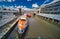 Wide-angle view of ships waiting at the jetties for tourists for the harbour tour