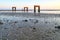 Wide angle view of the vintage arches in EckwarderhÃ¶rne Germany during low tide