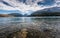 Wide angle view of the Wallowa lake in Joseph, Oregon