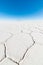 Wide angle view of the world famous Uyuni Salt Flat, among the most important travel destination in the Bolivian Andes. Close up o