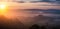 Wide banner panorama of the famous Podere Belvedere in Tuscany at sunrise