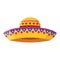Wide-brimmed colorful sombrero vector flat illustration. Bright traditional Mexican hat isolated