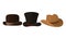 Wide-brimmed Stylish Male Headwear and Black Top Hat as Clothing Item Vector Set