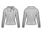 Wide button-up turtleneck ribbed-knit sweater technical fashion illustration with long sleeves, close-fitting shape.