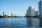 wide capture of sunny isles in miami beach from a boat in the water showing the bay and intercoastal