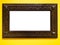 Wide dark carved wooden picture frame on yellow