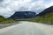 Wide dirt road passing to the center of the Khibiny Massif, the Kola peninsula, northern Russia