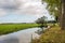 Wide ditch with a row of small bridges