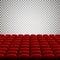 Wide empty movie theater auditorium with red seats. Rows of red theater seats. Vector illustration