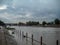 Wide ganga river view having clouds over the sky in Haridwar India. Wide ganga river of india