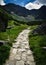 Wide hiking trail in the mountains