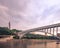 Wide horizontal view of the historic High Bridge spanning the Harlem River and Highbridge Water