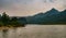 Wide landscape over water along Li River in Guilin, China