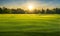 Wide lawn trimmed with precision under a sunset sky