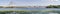 Wide panorama of cable-stayed bridge across river, Kyiv, Ukraine